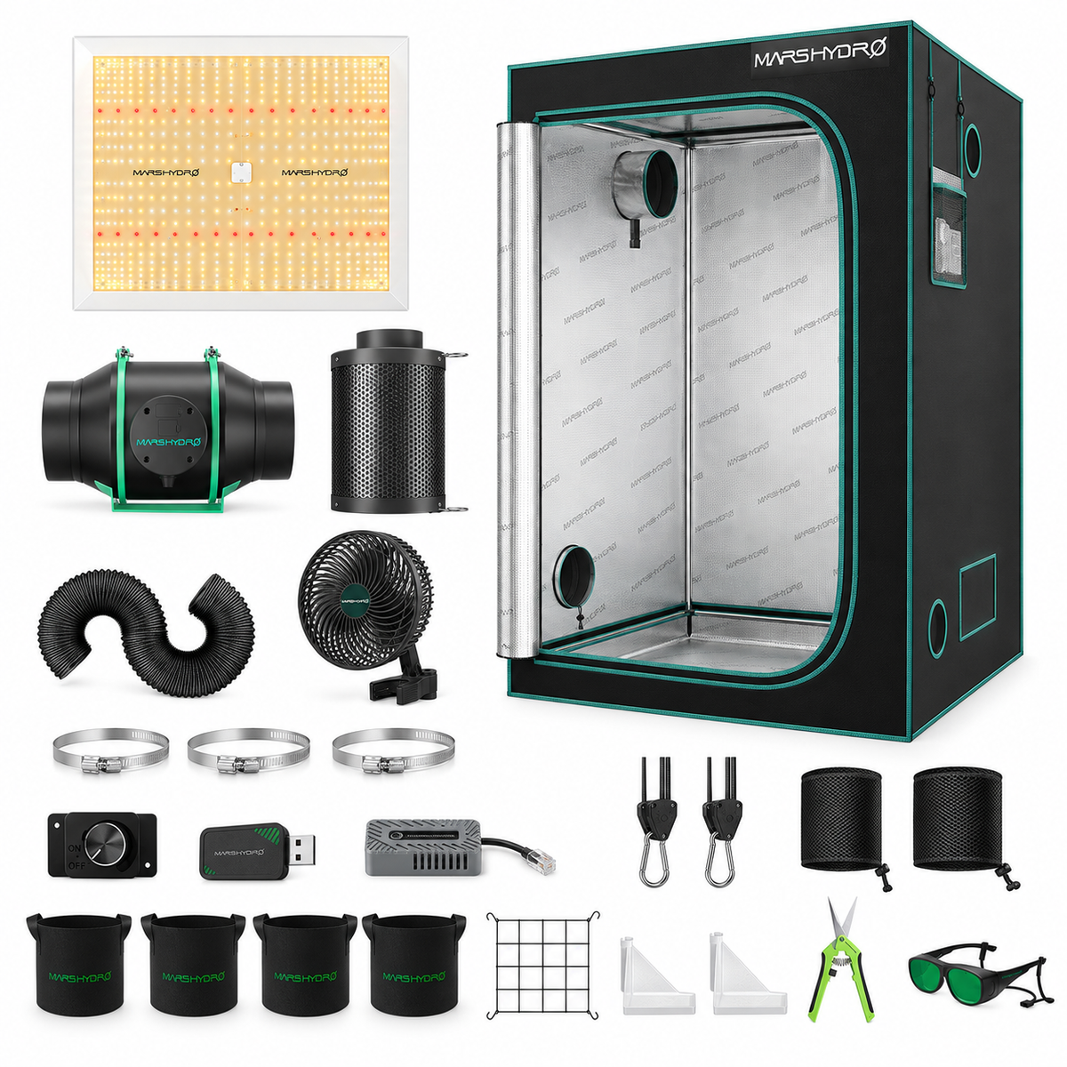 Mars Hydro TSW 2000 Komplettset mit Growbox 120x120x200 cm, iFresh 150 mm, iConnect-Klimasteuerung und Zubehör