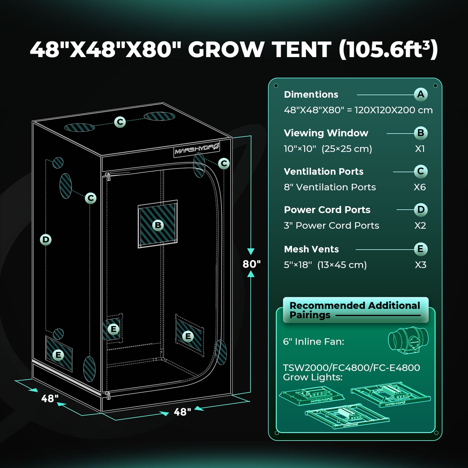 Komplettset (120x120x200 cm) 300 Watt LED