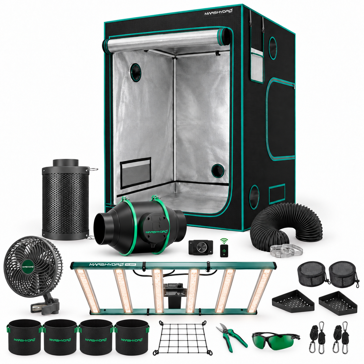 Mars Hydro Komplettset 150 x 150 cm mit FC8000 EVO, iFresh Abluft und Zubehör