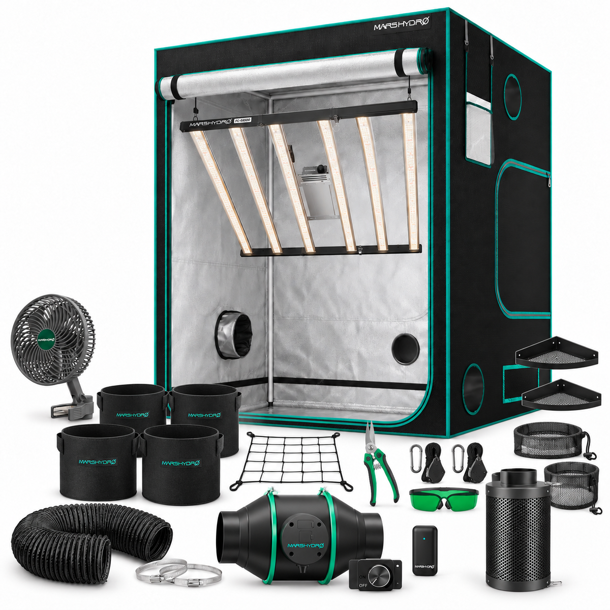Mars Hydro Komplettset 150 x 150 cm mit FC-E6500, iFresh Abluft und Zubehör
