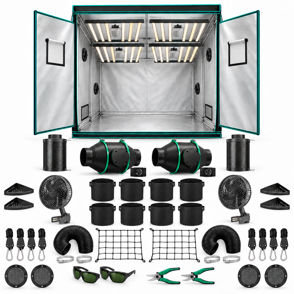 Mars Hydro Komplettset 240 x 240 cm mit vier FC-E4800, zwei iFresh Abluftsets und Zubehör