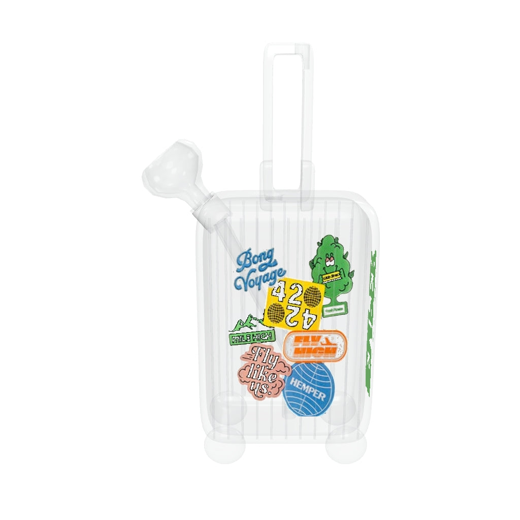 HEMPER Mile High Suitcase Bong – nach GoGrow- und Herstellerfotos korrigierter offener Griff, linker Anschluss und Beschriftung; Höhe ca. 7 Zoll, fotobasiert angenähert