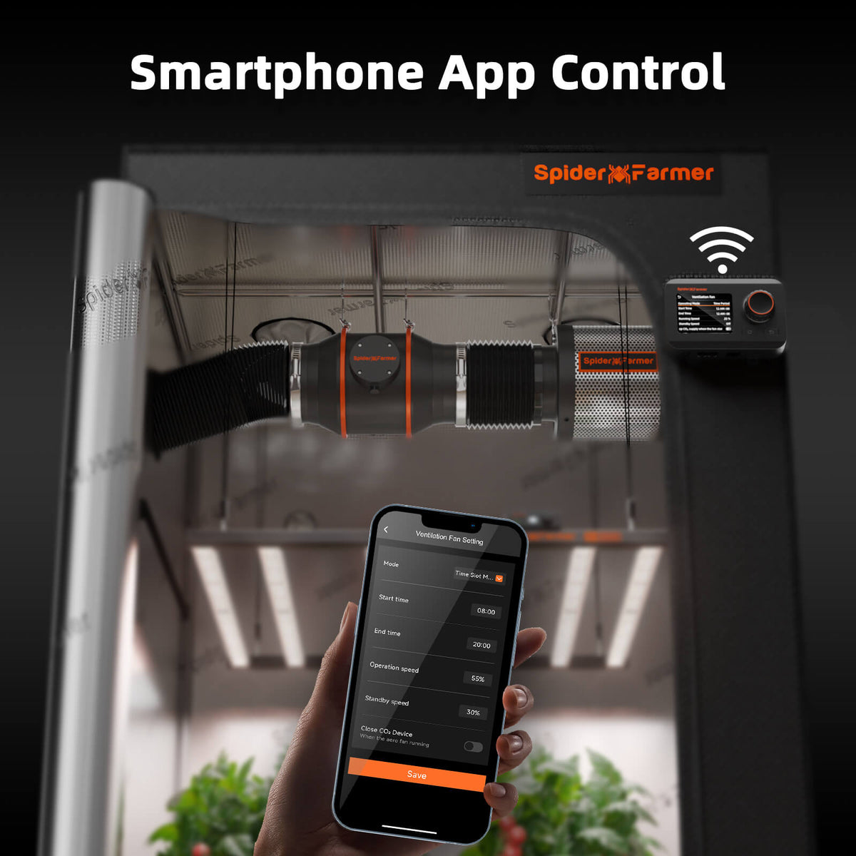 Spider Farmer SE1000W Komplettset – Smartphone-App für Abluftsteuerung