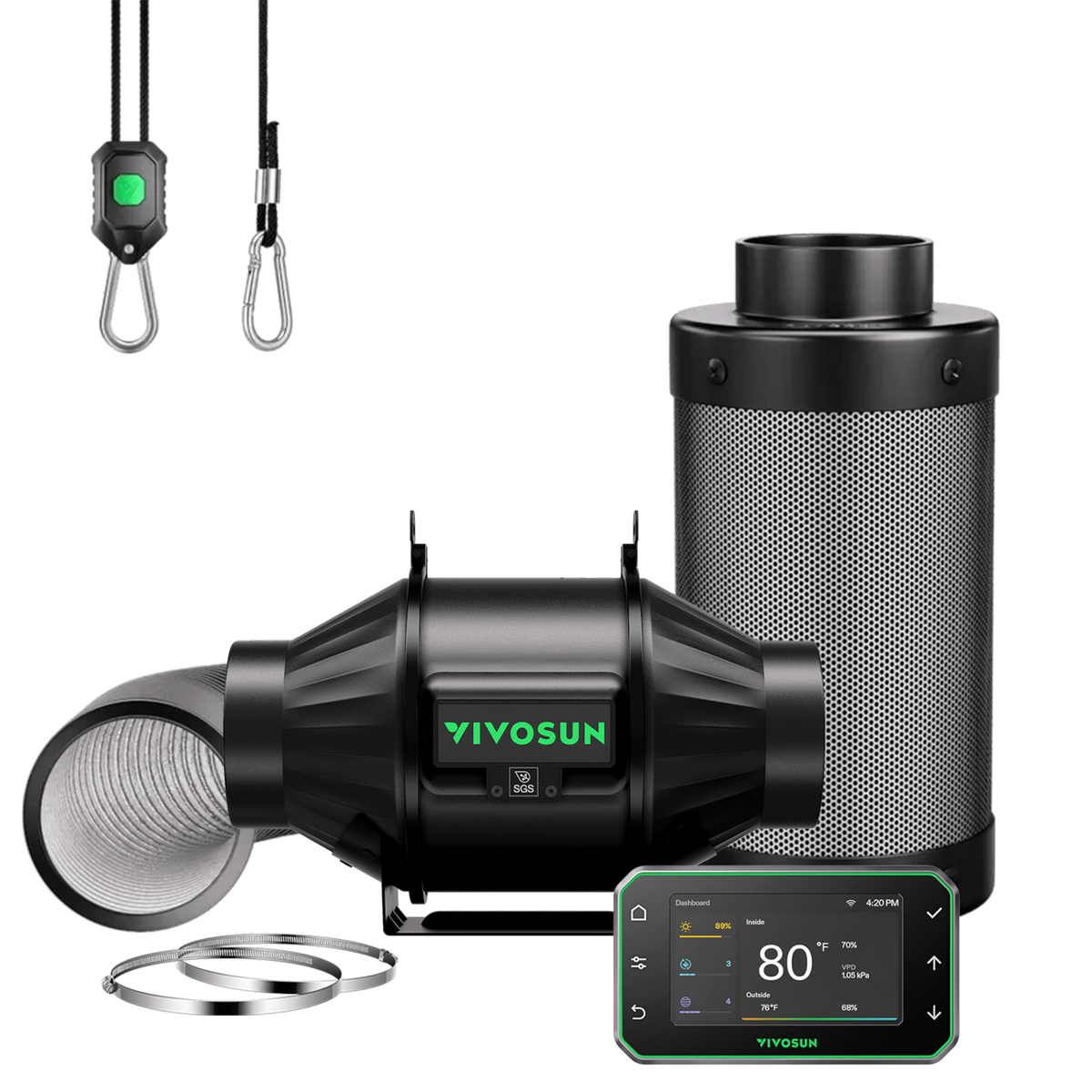 VIVOSUN AeroZesh T4 Smart Abluftset Pro 10 cm mit GrowHub E42A+ – Galerie 1
