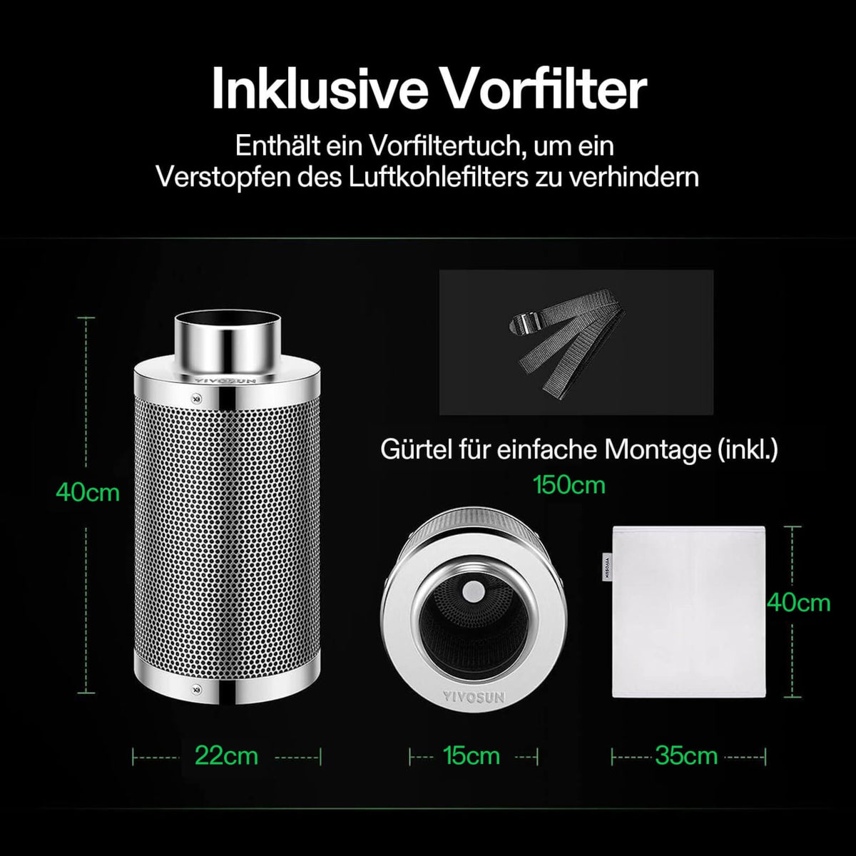 VIVOSUN Aktivkohlefilter 15 cm zur Geruchskontrolle – Galerie 7