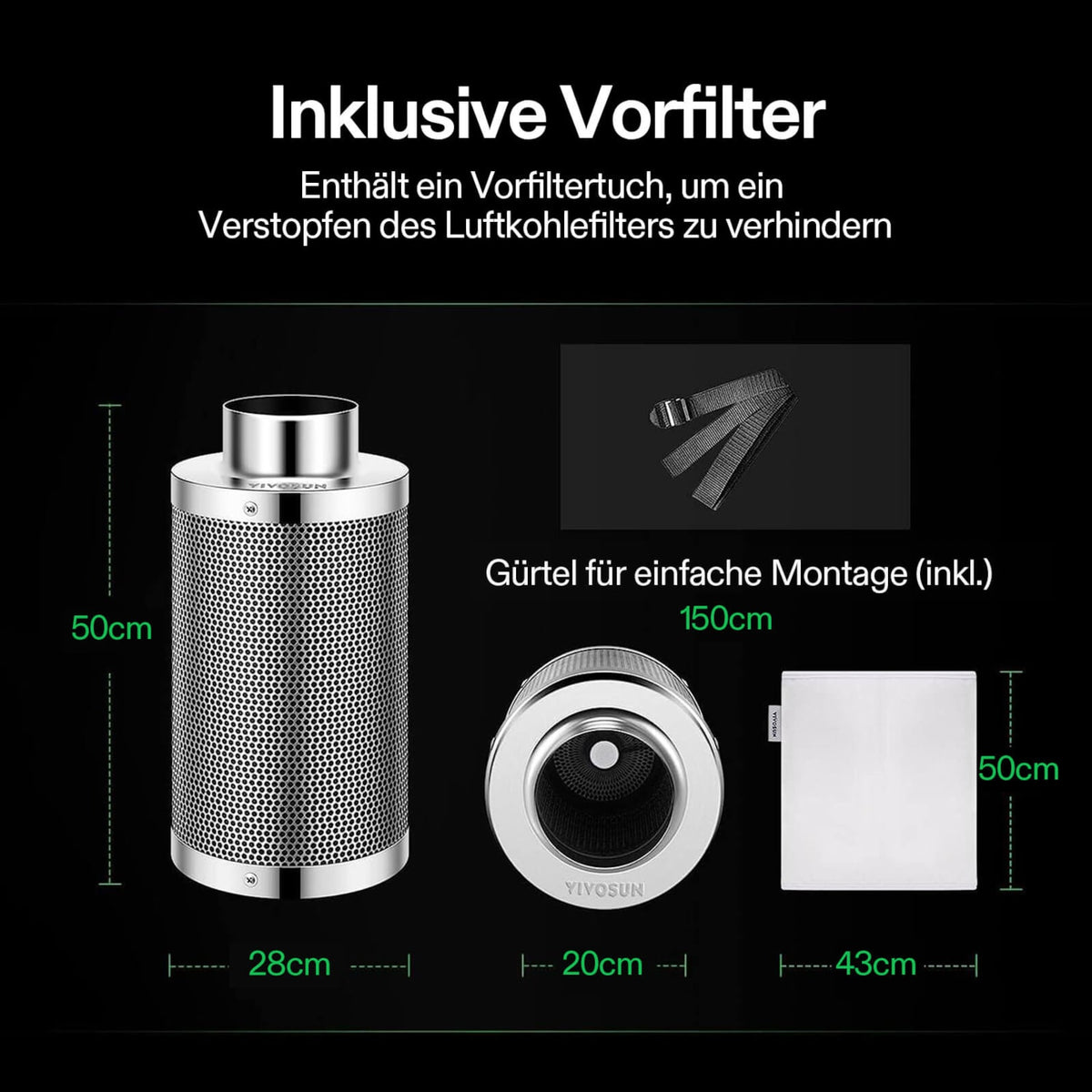VIVOSUN Aktivkohlefilter 20 cm zur Geruchskontrolle – Galerie 7