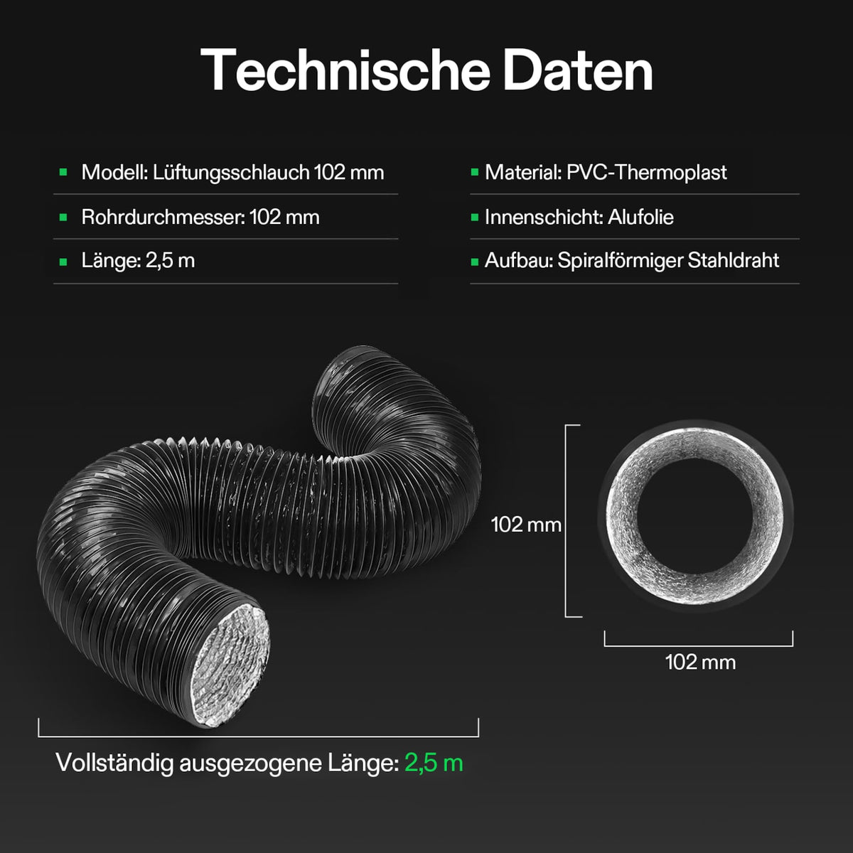 VIVOSUN Flex-Air Lüftungsrohr 10 cm × 2,4 m mit Klemmen – Galerie 7