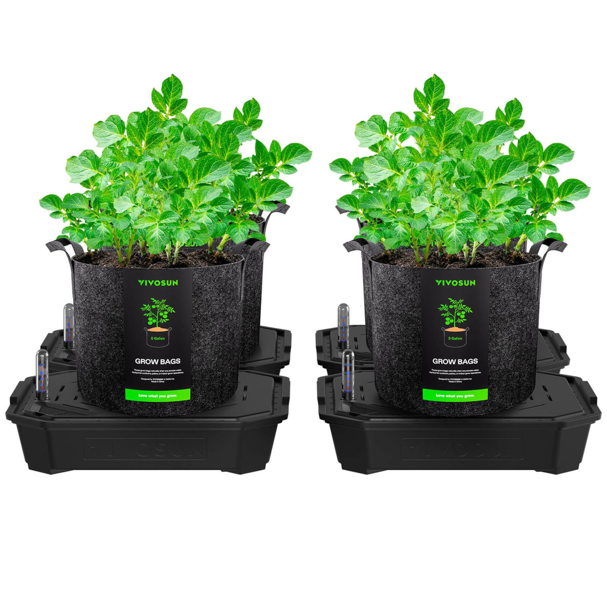VIVOSUN FlexFeed Selbstbewässerungsset mit 4 Stofftöpfen je 19 L – Selbstbewässerungsset mit Stofftöpfen