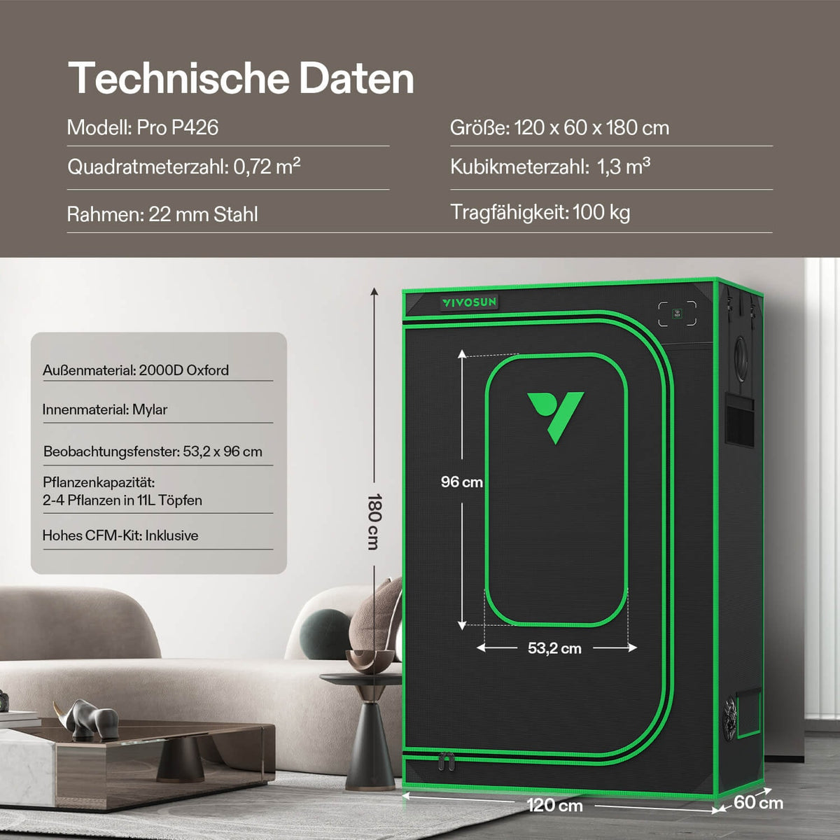 VIVOSUN P426 Growbox 120×60×180 cm – Galerie 8