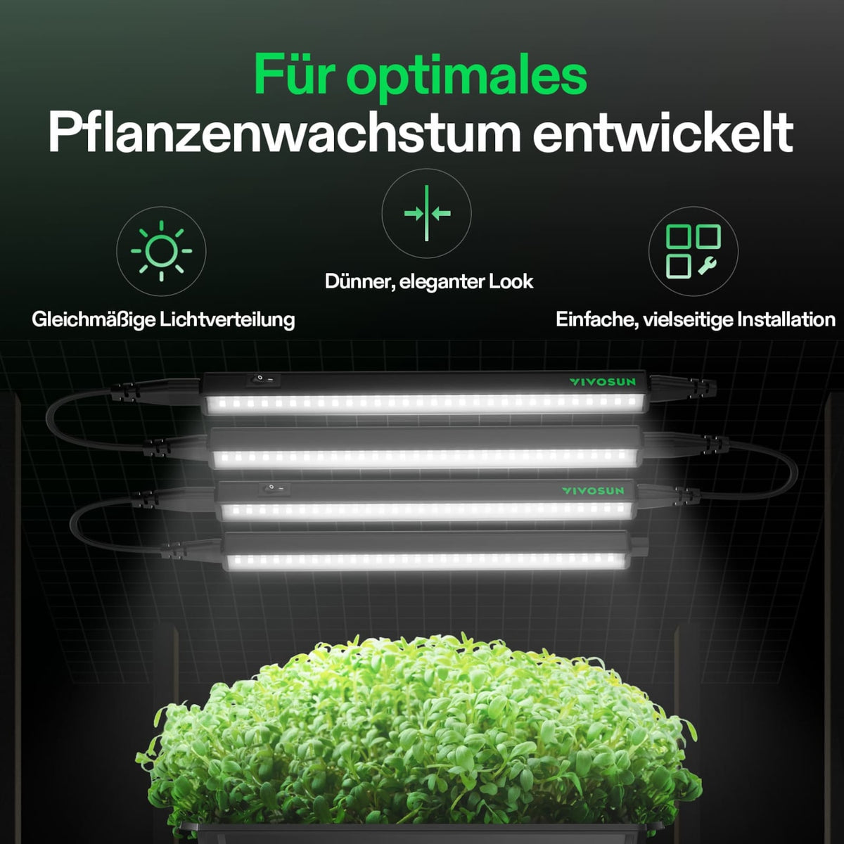 VIVOSUN T5 Linear 28W LED Pflanzenlampe 30 cm (4er-Set) – Galerie 2