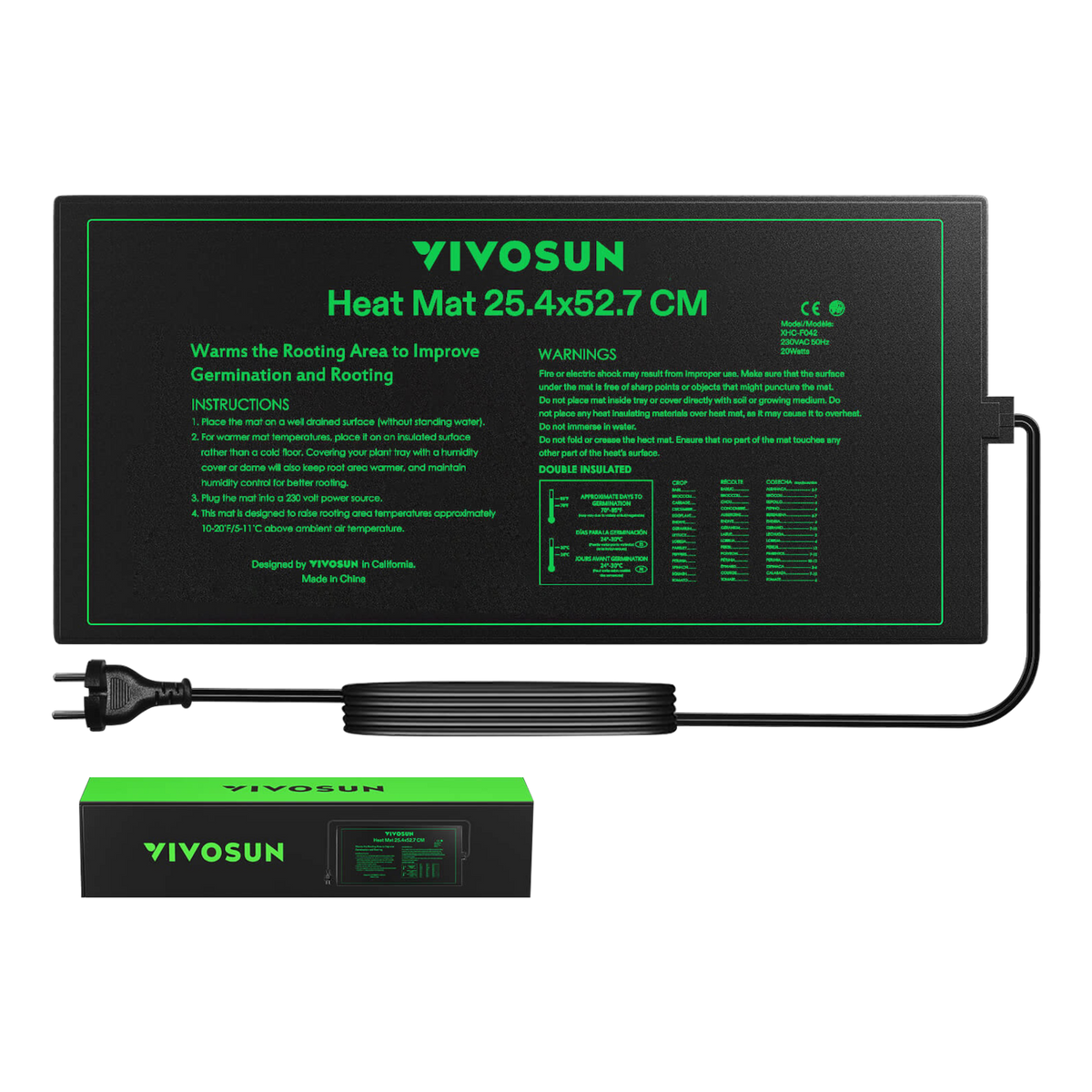 VIVOSUN Heizmatte 25x53 cm 20 Watt – Einzelne Heizmatte ohne Thermostat
