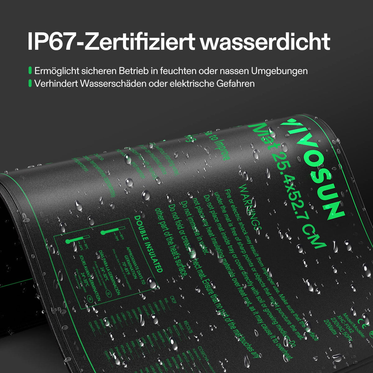 VIVOSUN Heizmatte 25x53 cm 20 Watt – Feuchtigkeitsgeschützte Oberfläche