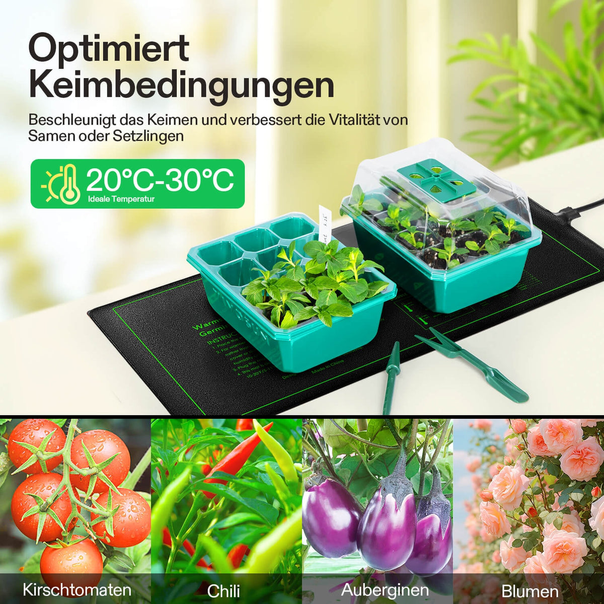VIVOSUN Heizmatte 25x53 cm 20 Watt – Anwendung unter Anzuchtschalen