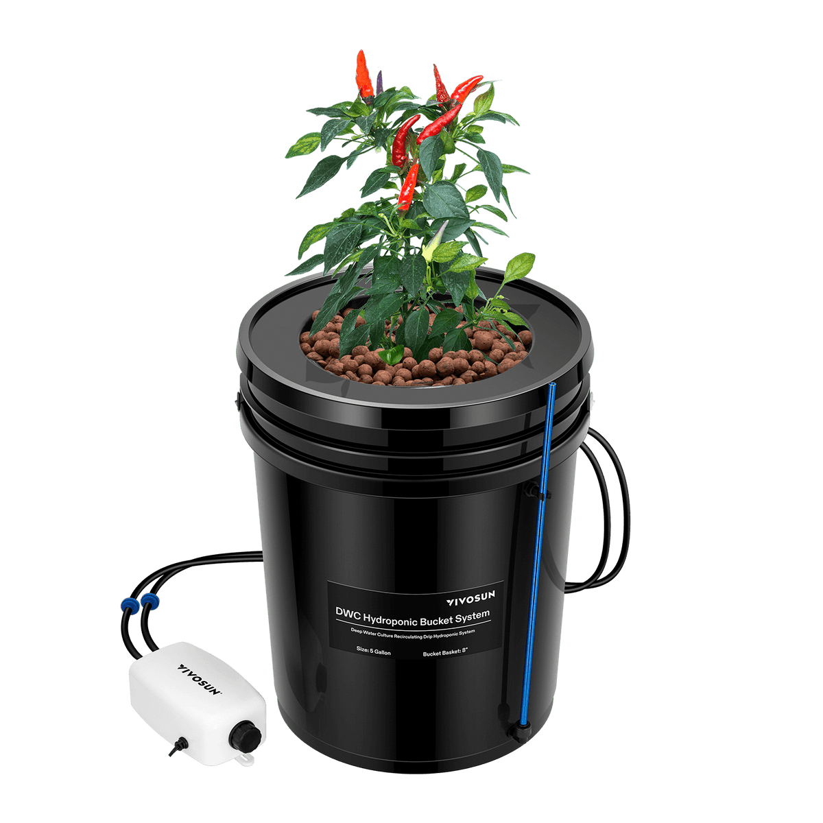 VIVOSUN DWC Hydroponiksystem mit 1 Topf 18,9 L – Ein-Eimer-System mit Luftpumpe