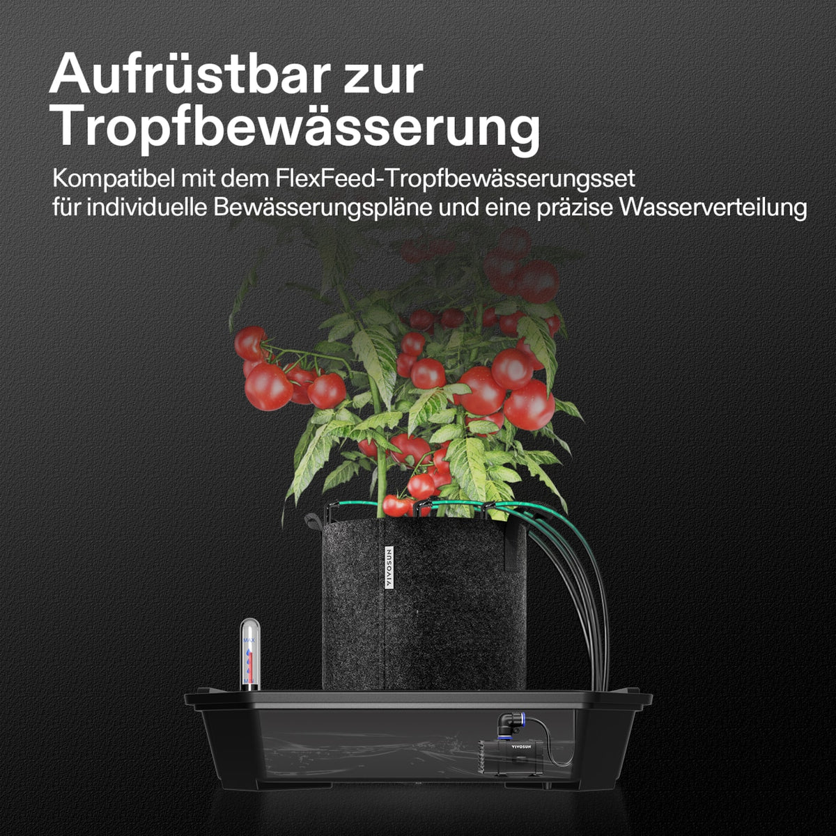 VIVOSUN FlexFeed Selbstbewässerungsset mit 4 Stofftöpfen je 19 L – Optionale Erweiterung um Tropfbewässerung